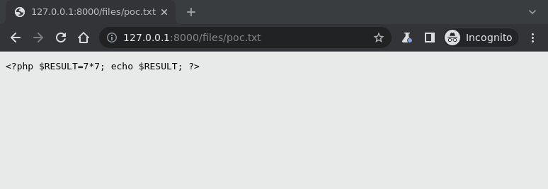 Screenshot of Bolt CMS displaying the uploaded .txt file with our payload.