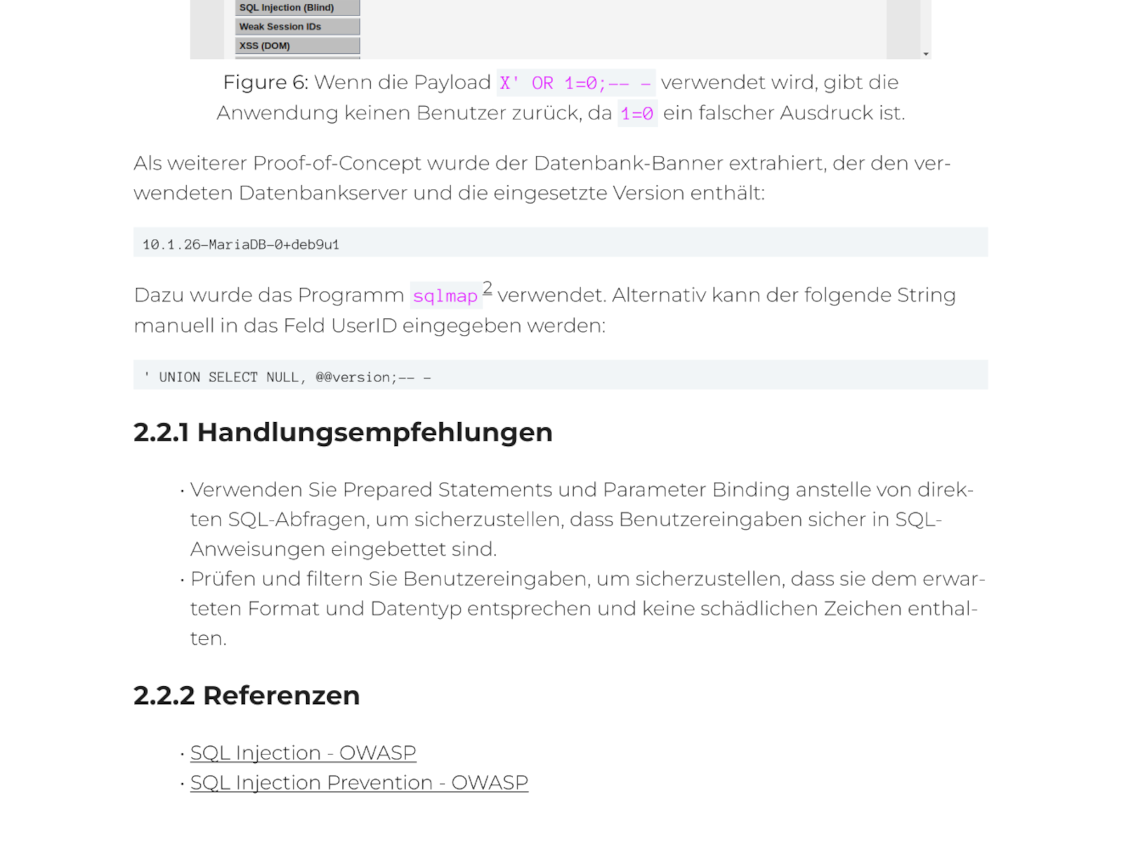 Ausschnitt aus einem Lutra Security Penetrationstest-Bericht, der die Empfehlungen zur Behebung eines Befunds zeigt.